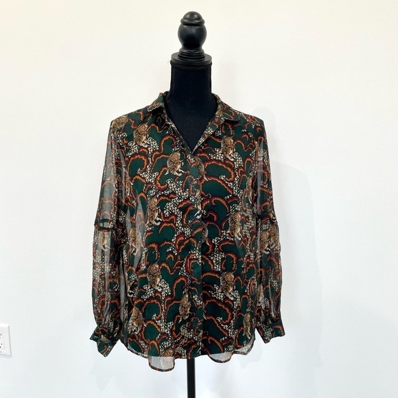 Anthropologie tp Long Sleeve Sheer Tiger Print Button Up Blouse (XS) - Picture 1 of 5